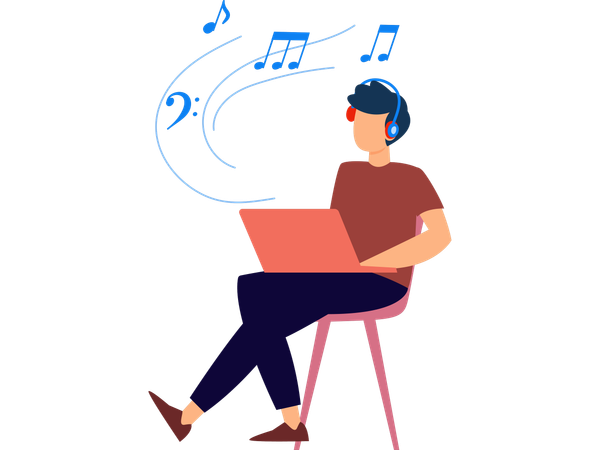 Man Using headphones while listening song  Illustration