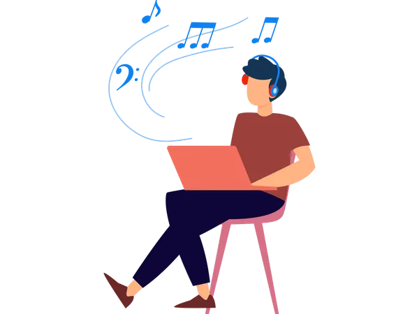 Man Using headphones while listening song  Illustration