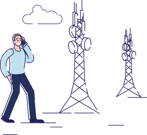 Man Using High 5g Network Technology for Communication and Gadgets Illustration