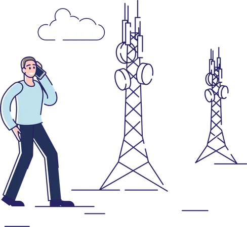 Man Using High 5g Network Technology for Communication and Gadgets Illustration