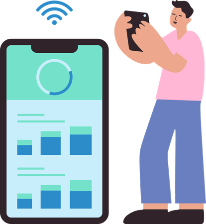 Man using IoT sensors using phone  Illustration