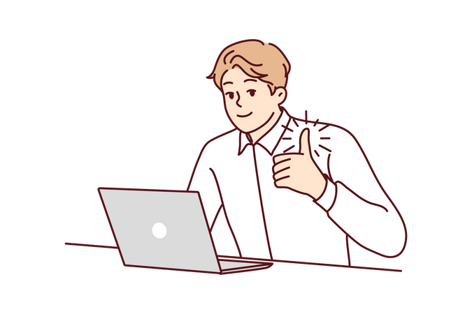 Man using laptop and showing thumbs up Illustration