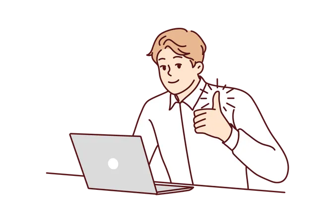 Man using laptop and showing thumbs up  Illustration