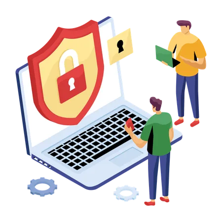 Man using laptop security  Illustration