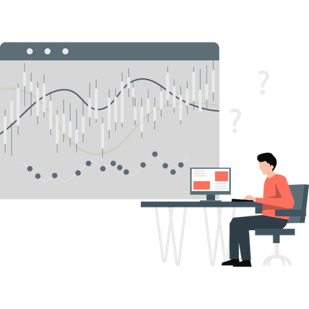 Man using laptop to monitor stock market  Illustration