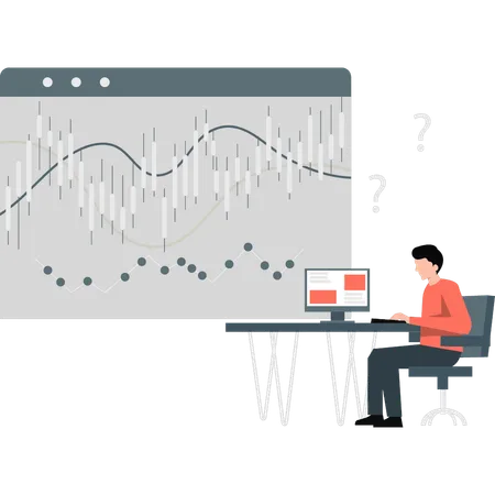 Man using laptop to monitor stock market  Illustration