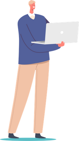 Man using laptop while standing Illustration