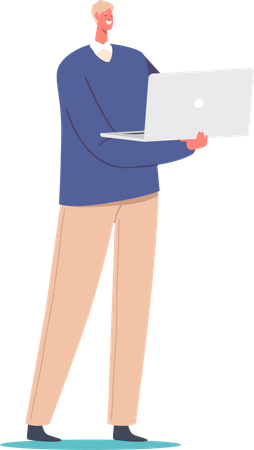 Man using laptop while standing  Illustration