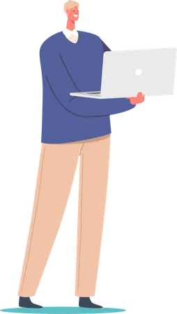 Man using laptop while standing  Illustration