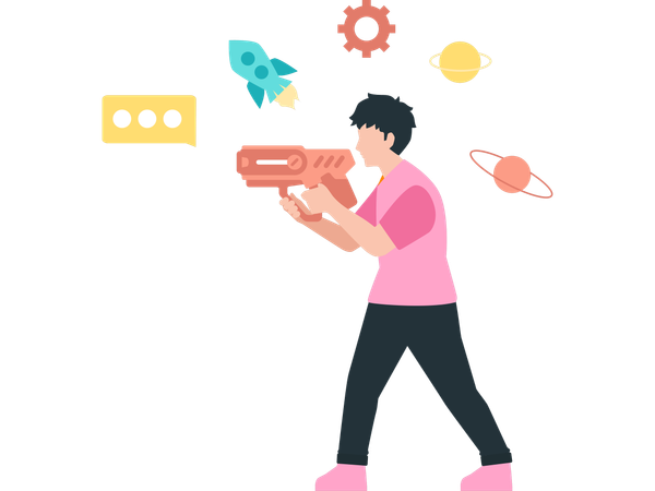 Man using laser gun  Illustration