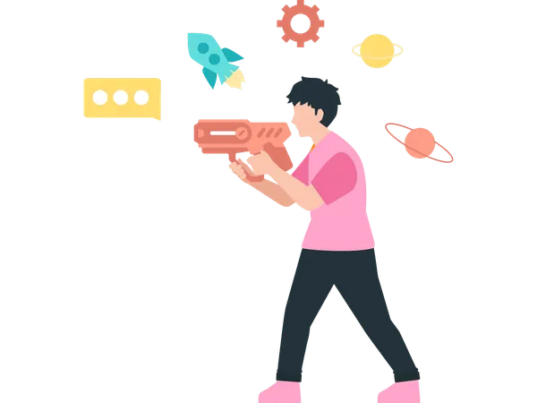 Man using laser gun  Illustration