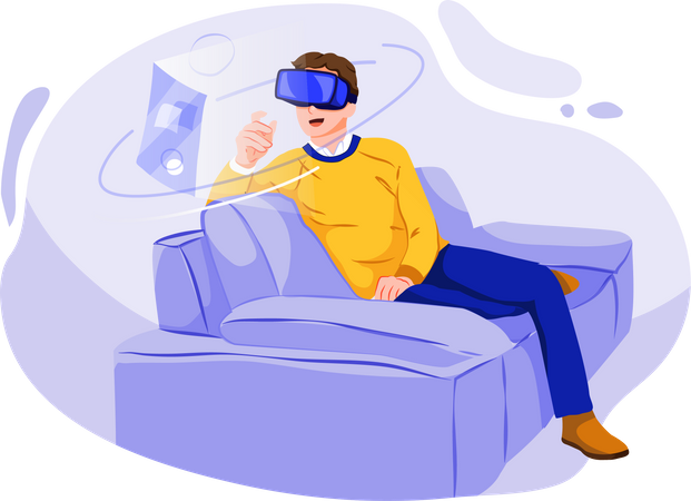 Man using leisure time enjoying wearing vr glasses  Illustration