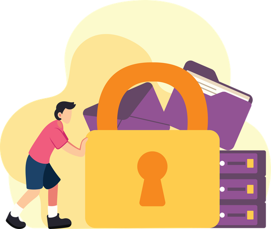 Man working on securing email  Illustration