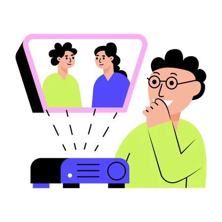 Man using media projector  Illustration