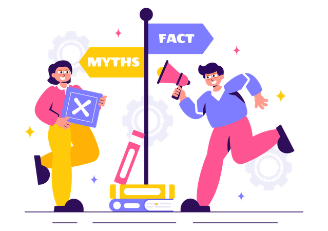 Man using megaphone announcing fact vs myths  Illustration