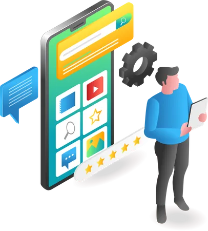 Man using mobile apps  Illustration