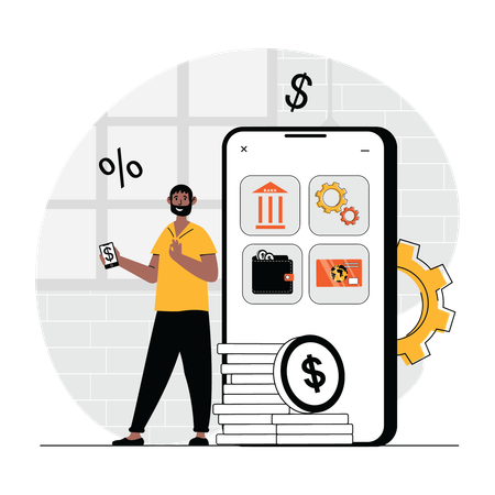 Man using mobile banking  Illustration