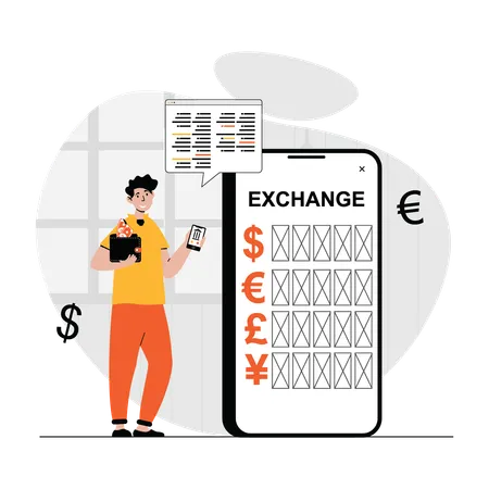 Man using mobile banking for money exchange  일러스트레이션