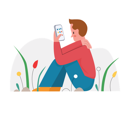 Man Using Mobile  Illustration