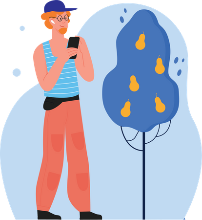 Man using mobile  イラスト