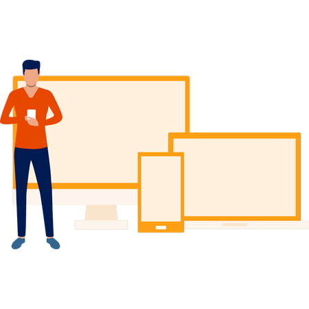 Man Using Mobile Phone  Illustration