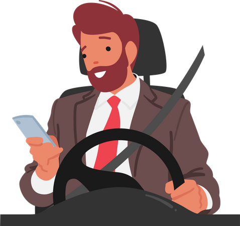 Man Using Mobile Phone While Driving  Illustration