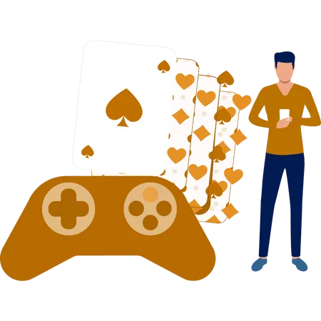 Man using mobile playing game  Illustration