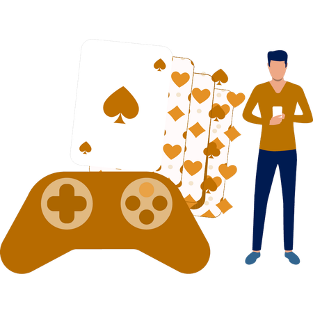 Man using mobile playing game  Illustration