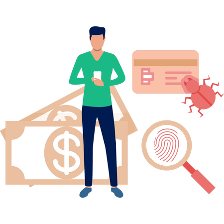 Man using mobile scanning fingerprint  Illustration