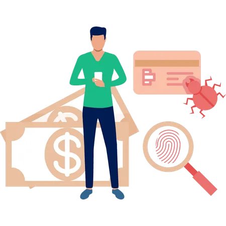 Man using mobile scanning fingerprint  Illustration