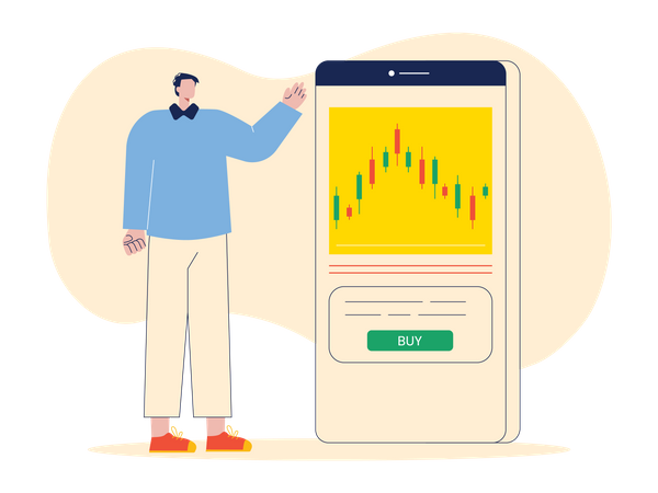 Man using mobile trading app  Illustration