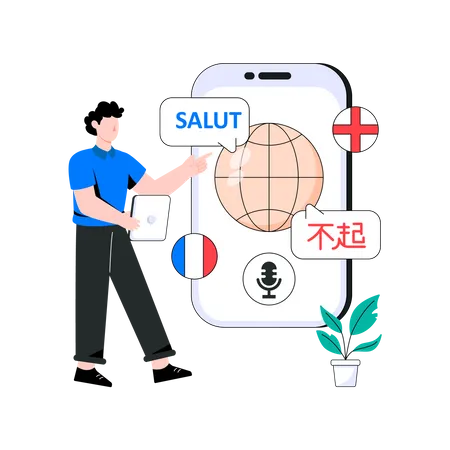 Man using mobile translator app  Illustration