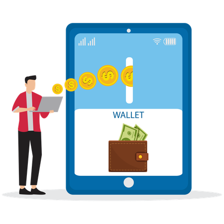 Man using Mobile Wallet Application  Illustration