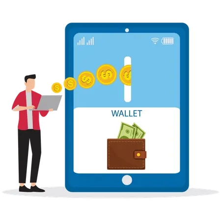 Man using Mobile Wallet Application  Illustration