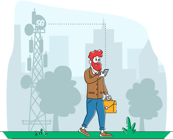 Man using mobile while walking  Illustration