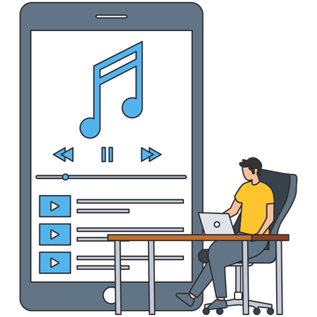 Man using music app  Illustration