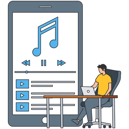 Man using music app  Illustration