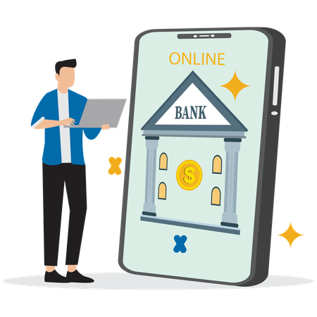 Man using Online Banking Interface  Illustration