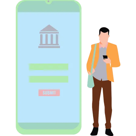 Boy Is Depositing Money Online In The Bank Illustration