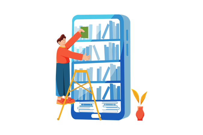 Man using online book library  Illustration