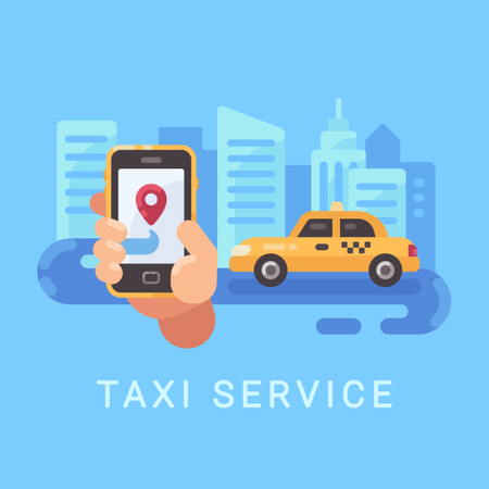 Man Using Online Cab Booking Service Application In Smartphone  Illustration