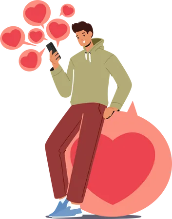 Man using online dating app Illustration