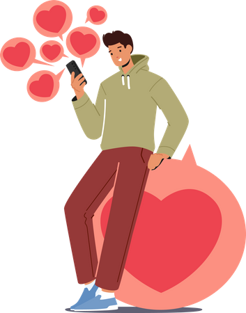 Man using online dating app  イラスト