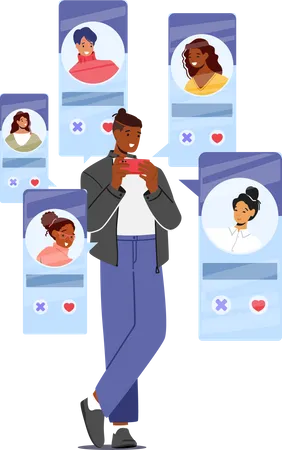 Man using Online Dating Service App  Illustration