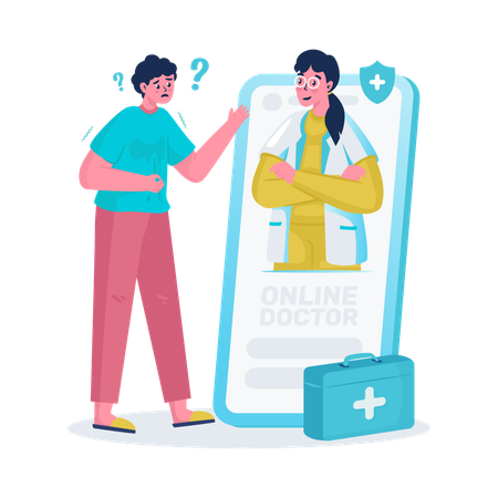 Man using online doctor consultation app  Illustration