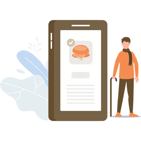 Man using online food service Illustration