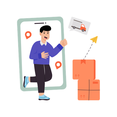 Man using online logistics service using mobile app  Illustration