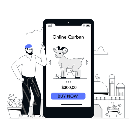Man using online qurban application in his Smartphone  Illustration