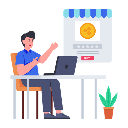 Man using online Ripple store  Illustration