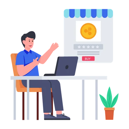 Man using online Ripple store  Illustration